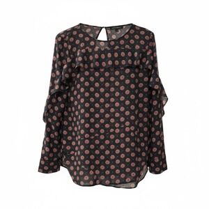 Banana Republic Top Womens XS‎ Blouse Navy Blue Red Ruffle Chiffon Whimsy